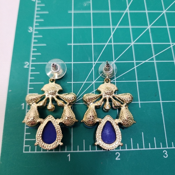 Royal Blue and Turquoise Chandalier Dangle Earrings - Picture 4 of 9